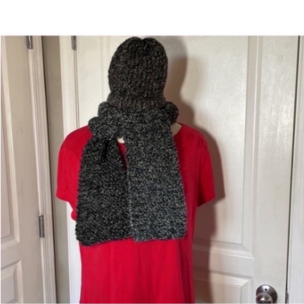 Handmade Knit Beanie Scarf Set Black Gray Teal Mauve Hat Coord Set Winter Gifts - Picture 4 of 16